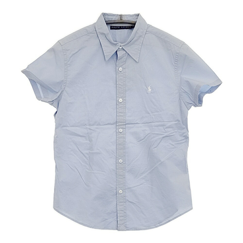 ラルフローレン リメイクシャツ Polo フリル付き半袖シャツ 水色ストライプ ラルフローレン リメイクシャツ Polo フリル付き半袖シャツ 水色