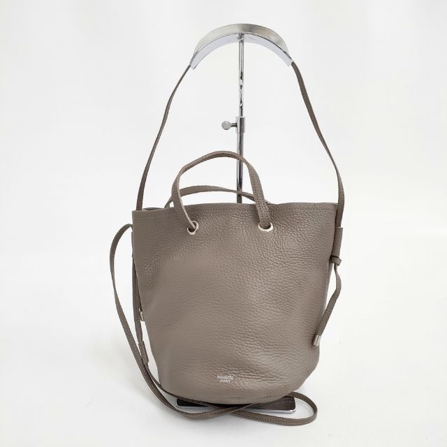 blancle 空白文字レ なめし革 S.LEATHER CIRCLE HANDLE BAG 2way ショルダーバッグ トートバッグ ベージュ レディース【中古】6-0225G