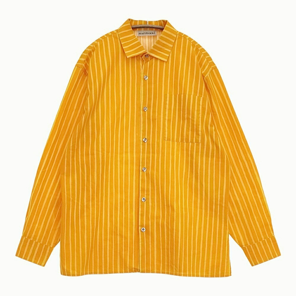 marimekko old marimekko ヴィンテージ Jokapoika ヨカポイカシャツ 縞模様 大きさ40 長袖プルオーバー オレンジ色 黄色 ユニ一発やる マリメッコ【中古】6-0519M