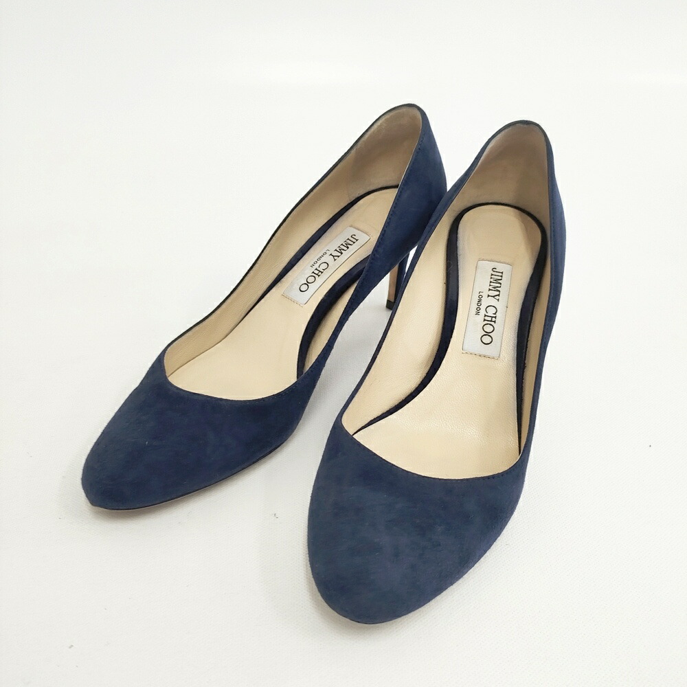 JIMMY CHOO スウェード ラウンドトゥ 38.5 パンプス 米国海軍 レディース ジミーチュウ【中古】5-1119T