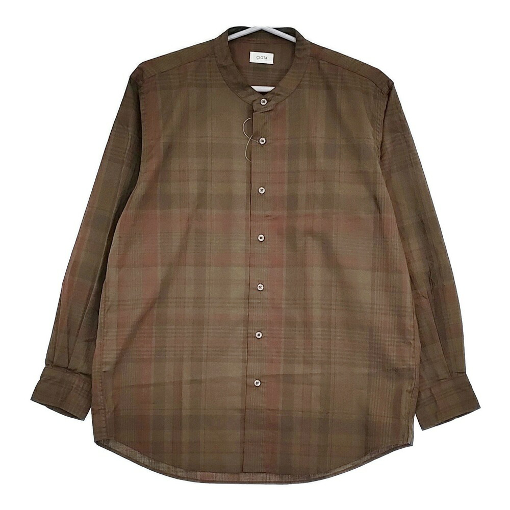 CIOTA 新品 Band Collar Shirt サイズ3 SHLM-109-DMDCH 定価29700円 バンドカラー チェック 長袖シャツ ブラウン メンズ シオタ【中古】5-0603M♪ 262738-01.jpg