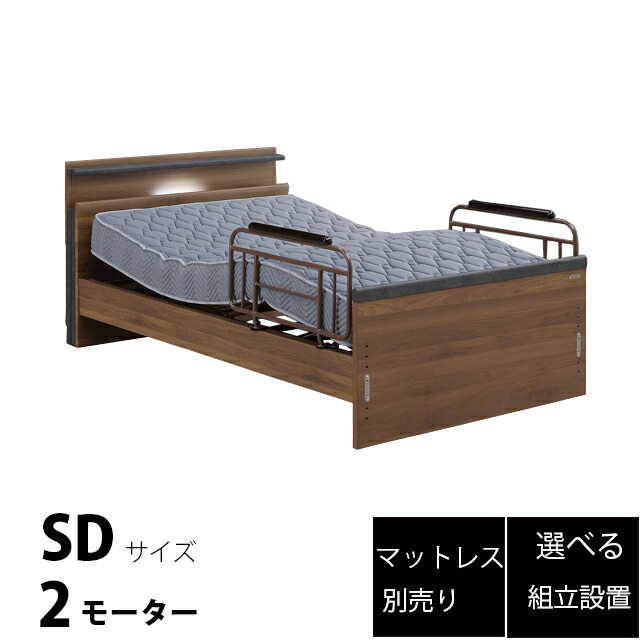 電動寝台 2原動機 電動リクライニング寝台 虚蝉ダブル マットレス別売り 側面かばい立て2本付き添い人 介護寝台 グランツ社 寝台 介護用寝台