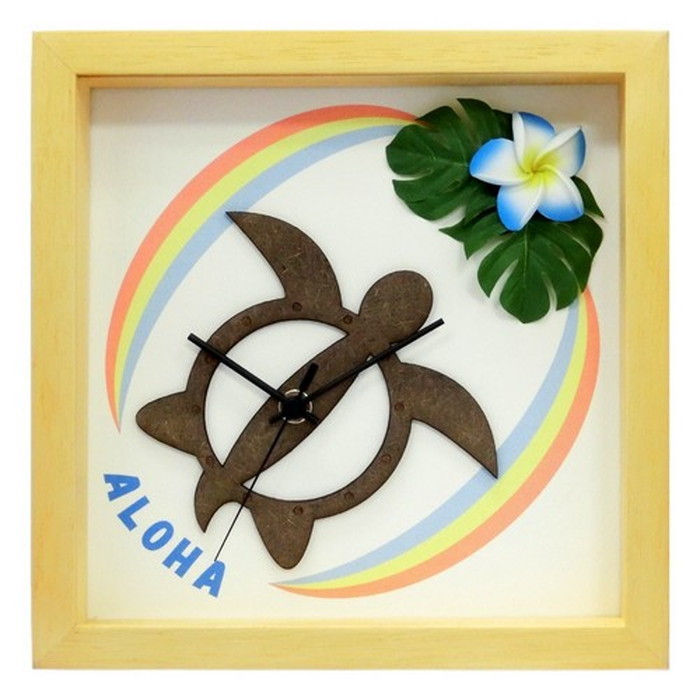 ハワイアン インテリア時計 DECLOCK Hawaiian Clock Honu Rainbow フレーム ナチュラル プルメリア ブルー DC-1803 保証付 店舗 カフェ ラウンジ ロビー ホテル 法人 kar-3776330s3 置き掛け兼用時計 置き時計 掛け時計 送料無料 北欧 モダ