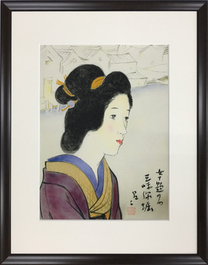 アートフレーム 日本画 竹久 夢二 三味線堀 428x544x25mm IYT-61313 bic-6942605s1｜家具・インテリアのジェンコ