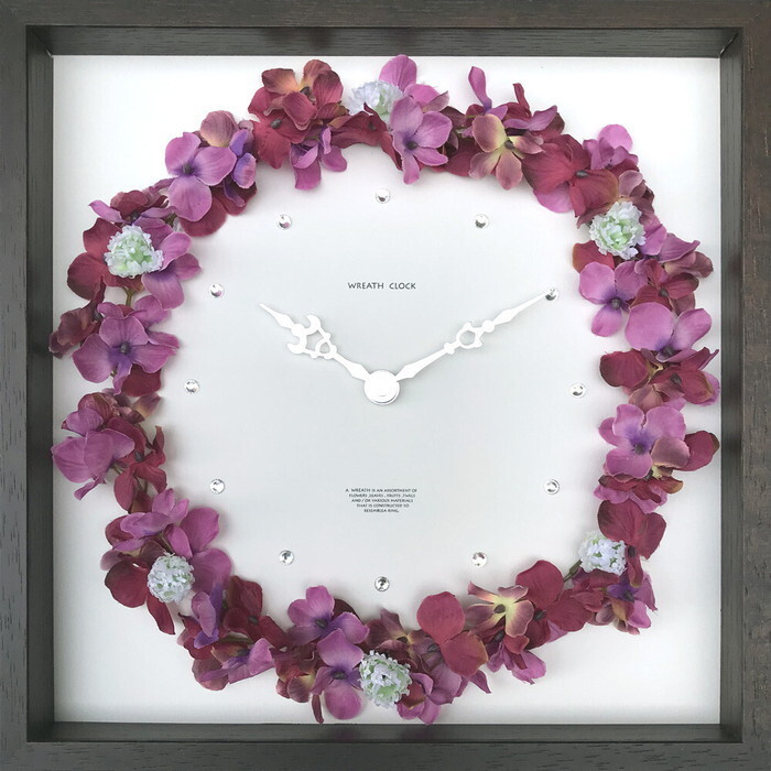 おしゃれ フラワークロック ハイドレンジア Wreath Clock Hydrangea mauve CWC-52877 bic-7985424s1 アートパネル アートボード 壁紙 装飾フィルム 送料無料 北欧 モダン 家具 インテリア ナチュラル テイスト 新生活 オススメ おしゃれ 後払い｜家具・インテリアのジェンコ