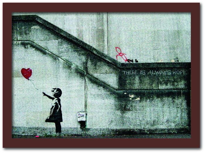 バンクシー Banksy インテリアアート Girl with Balloon 風船と少女 VS-1002BR-A3 フレームカラー:ブラウン サイズ:A3 店舗 カフェ ラウンジ ロビー ホテル 法人 kar-10054176s7 アートパネル アートボード 壁紙 装飾フィルム 送料無料|家具・インテリアのジェンコ