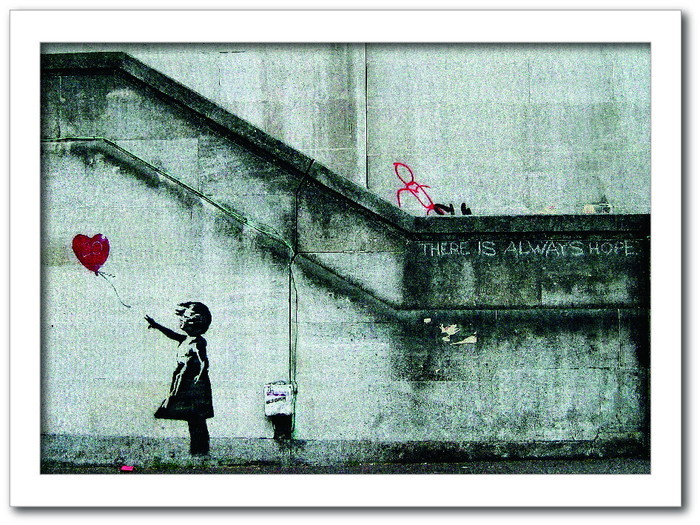 バンクシー Banksy インテリアアート Girl with Balloon 風船と少女 VS-1002WH-A2 フレームカラー：ホワイト サイズ：A2 店舗 カフェ ラウンジ ロビー ホテル 法人 kar-10054176s10 アートパネル アートボード 壁紙 装飾フィルム 送料無料