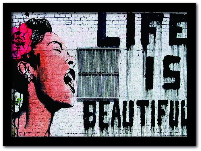バンクシー Banksy インテリアアート Life is beautiful ライフ・イズ・ビューティフル VS-1003BK-A4 フレームカラー：ブラック サイズ：A4 店舗 カフェ ラウンジ ロビー ホテル 法人 kar-10054179s1 アートパネル アートボード 壁紙 装飾