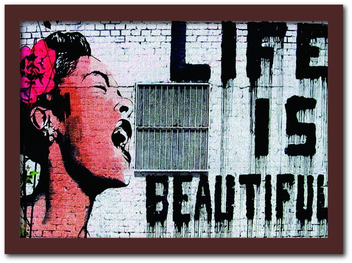 バンクシー Banksy インテリアアート Life is beautiful ライフ・イズ・ビューティフル VS-1003BR-A2 フレームカラー：ブラウン サイズ：A2 店舗 カフェ ラウンジ ロビー ホテル 法人 kar-10054179s11 アートパネル アートボード 壁紙 装飾