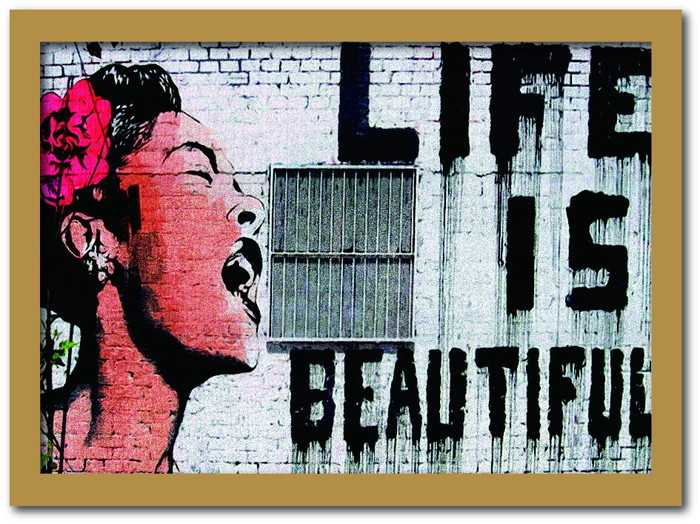 バンクシー Banksy インテリアアート Life is beautiful ライフ・イズ・ビューティフル VS-1003NA-A2 フレームカラー：ナチュラル サイズ：A2 店舗 カフェ ラウンジ ロビー ホテル 法人 kar-10054179s12 アートパネル アートボード 壁紙 装