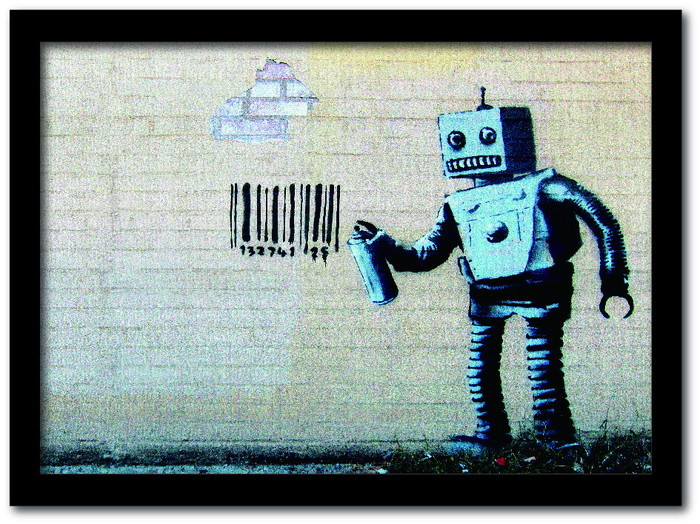 バンクシー Banksy インテリアアート Barcode Robot バーコードロボット VS-1004BK-A2 フレームカラー：ブラック サイズ：A2 店舗 カフェ ラウンジ ロビー ホテル 法人 kar-10054180s9 アートパネル アートボード 壁紙 装飾フィルム 送料無