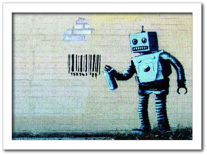 バンクシー Banksy インテリアアート Barcode Robot バーコードロボット VS-1004WH-A2 フレームカラー：ホワイト サイズ：A2 店舗 カフェ ラウンジ ロビー ホテル 法人 kar-10054180s10 アートパネル アートボード 壁紙 装飾フィルム 送料