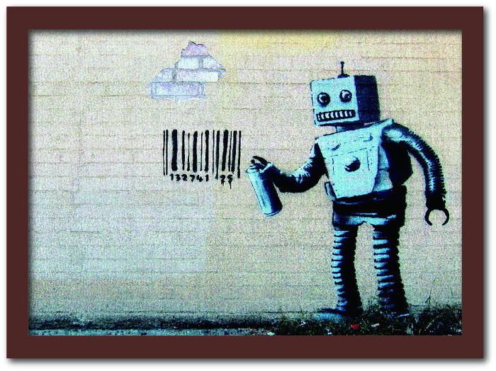 バンクシー Banksy インテリアアート Barcode Robot バーコードロボット VS-1004BR-A2 フレームカラー：ブラウン サイズ：A2 店舗 カフェ ラウンジ ロビー ホテル 法人 kar-10054180s11 アートパネル アートボード 壁紙 装飾フィルム 送料