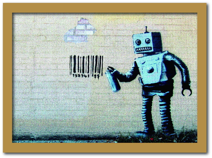 バンクシー Banksy インテリアアート Barcode Robot バーコードロボット VS-1004NA-A2 フレームカラー：ナチュラル サイズ：A2 店舗 カフェ ラウンジ ロビー ホテル 法人 kar-10054180s12 アートパネル アートボード 壁紙 装飾フィルム 送