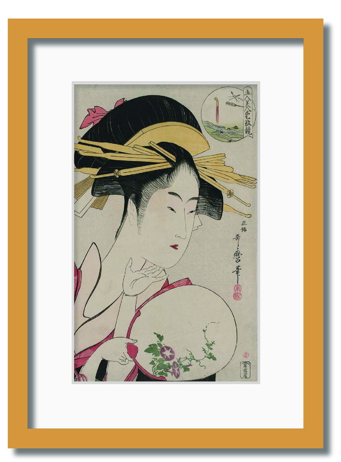 喜多川歌麿　美人図　掛軸　送料無料 絵画 額入り 壁掛け F4 喜多川 歌麿 美人画 複製画 額飾り 1枚