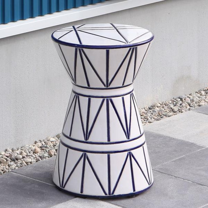 楽天市場】Blue & White Ceramic Stool 青白花陶器スツール 花台 椅子