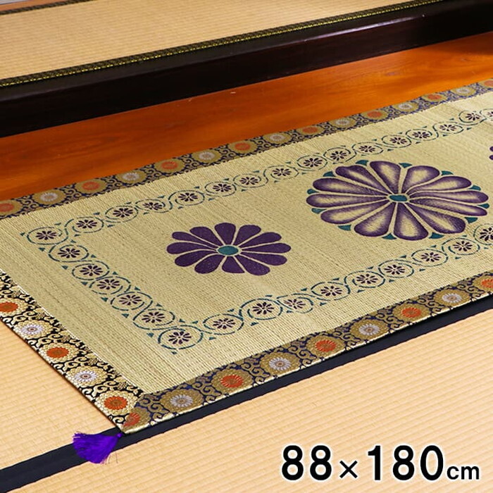 御前ござ 日本製 い草 盆 法事 仏前 捺染 菊柄 約88&times;180cm ihk-1131830014002 座布団 クッション 座布団 北欧 モダン 家具 インテリア ナチュラル テイスト 新生活 オススメ おしゃれ｜家具・インテリアのジェンコ