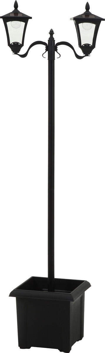 LED ソーラースタンドライト 2灯 プランター付き 黒 幅580×奥行370×高さ1860mm fj-38519 ガーデンライト 灯篭 ライト イルミネーション エクステリア ガーデンファニチャー ガーデン DIY 北欧 モダン 家具 インテリア ナチュラル テイスト 新生活 オススメ おしゃ