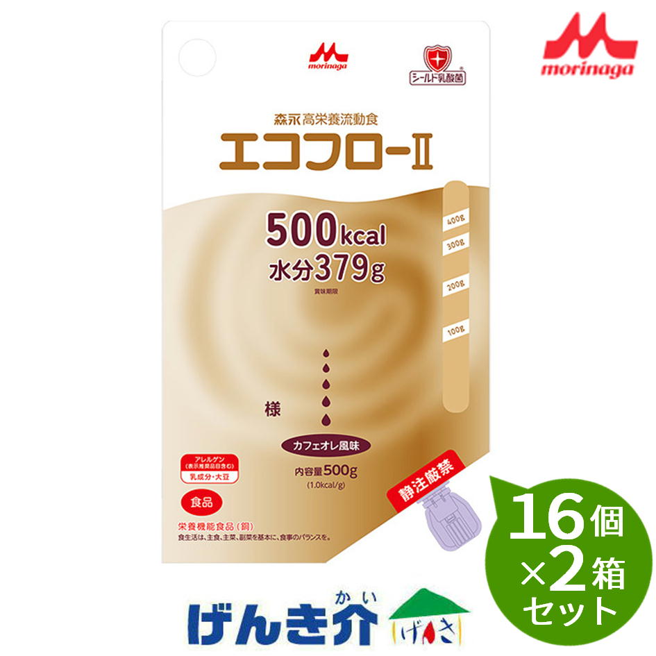 【2箱セット】 森永 クリニコ エコフロー2 バッグ とろみ状 熱量500kcal(500g)16個×2箱セット カフェオレ風味 経管栄養 流動食 食品|介護ストアげんき介 店
