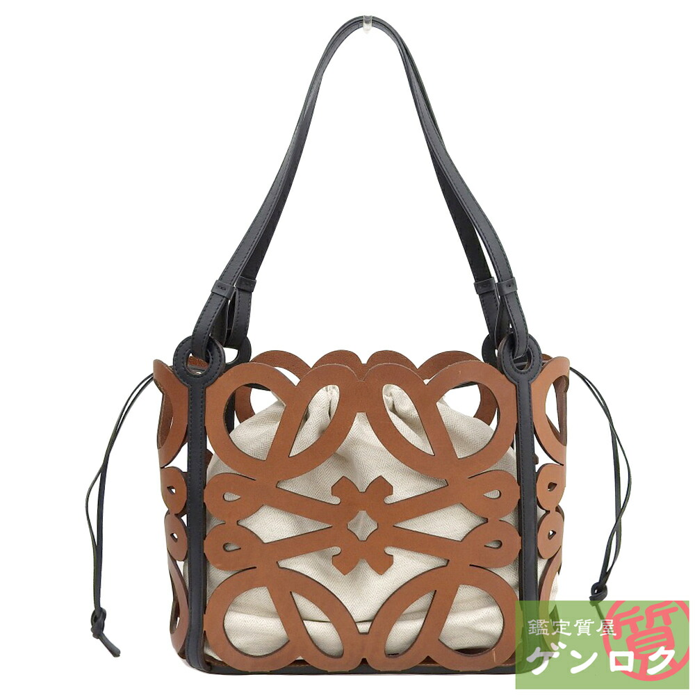 【中古】LOEWE ロエベ アナグラム カットアウトトートバッグ ショルダーバッグ トートバッグ ブラウン&times;ブラック レザー レディース【質屋】【代引き手数料無料】｜鑑定質屋 ゲンロク