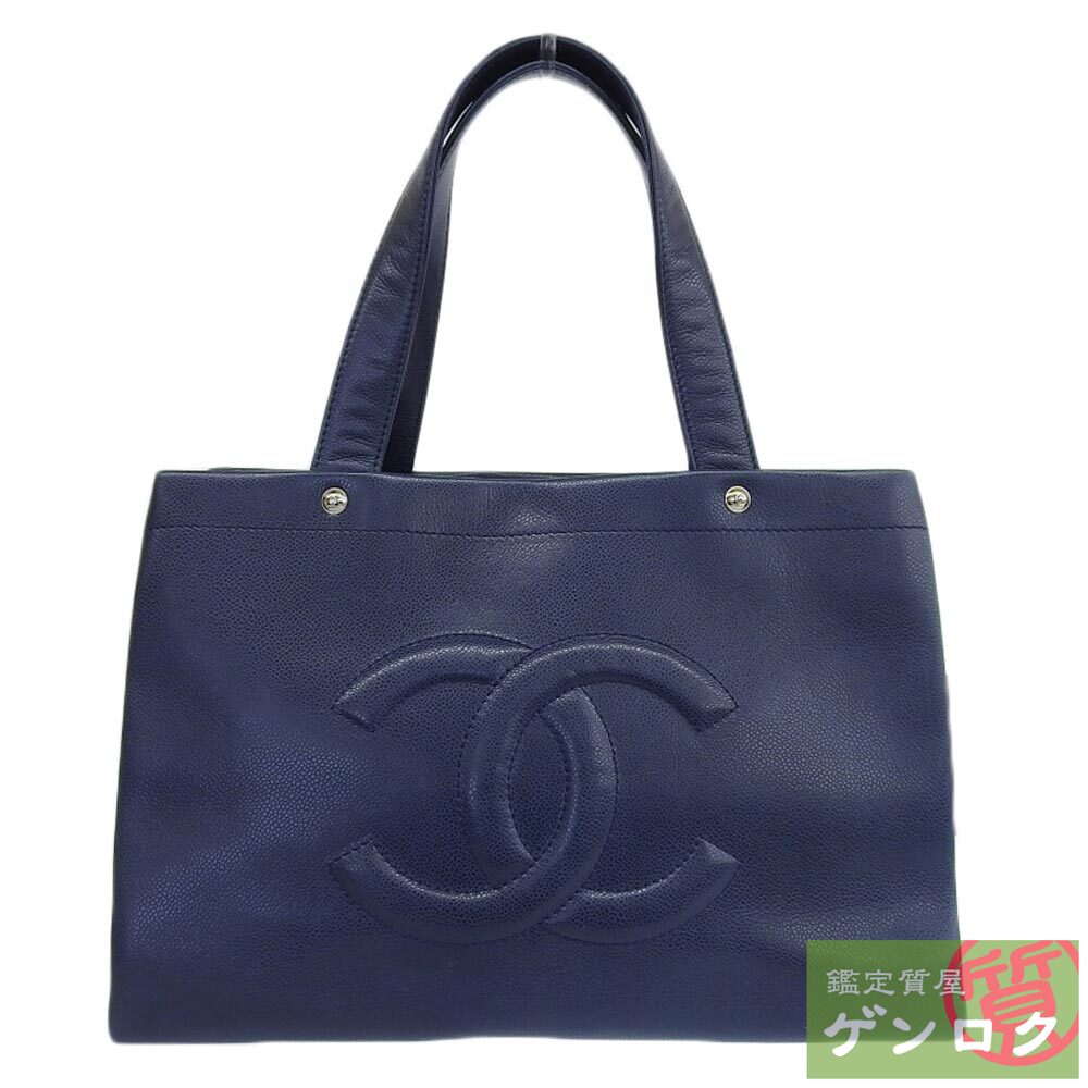 【中古】CHANEL シャネル トートバッグ ハンドバッグ ショルダーバッグ ネイビー キャビアスキン 12番台 レディース【質屋】【代引き手数料無料】