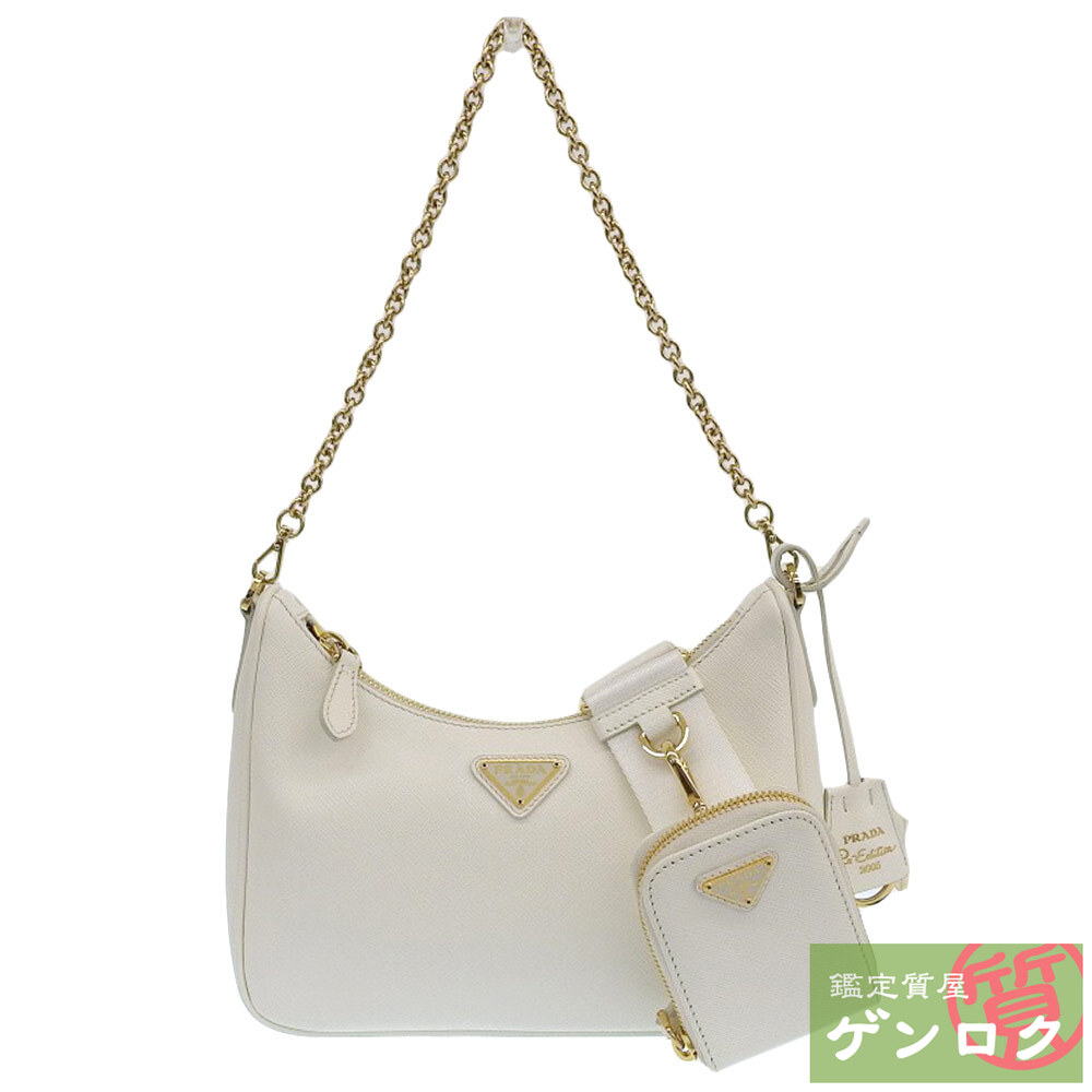 【中古】PRADA プラダ 2WAYショルダーバッグ 斜め掛け サフィアーノ ホワイト レディース 1BH204【質屋】【代引き手数料無料】