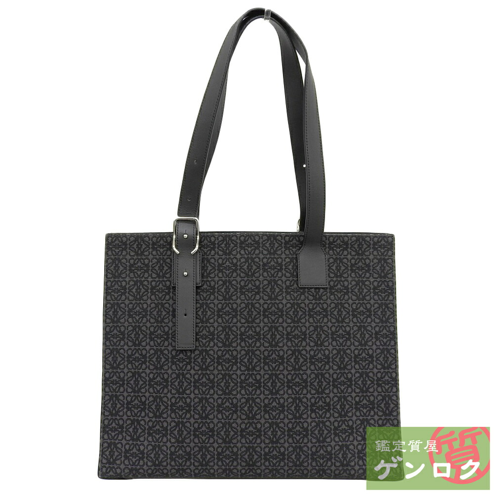 美品●ロエベ　ハンドバッグ　リピートアナグラム　総柄　レザー　キャンバス　黒色 LOEWE - 極 美品 希少品 LOEWE ロエベ アナグラム ロゴ 柄