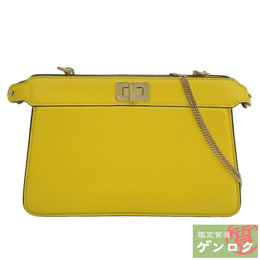 【中古】FENDI フェンディ ピーカブー チェーンショルダー バッグ イエロー レザー レディース【質屋】【代引き手数料無料】|鑑定質屋 ゲンロク