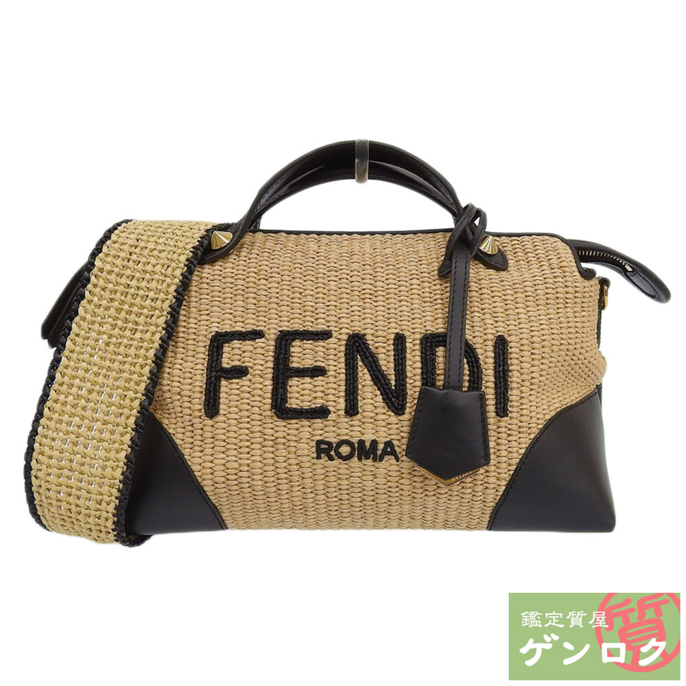 【中古】FENDI フェンディ 2WAY ショルダーバッグ 斜め掛け ハンドバッグ ベージュ&times;ブラック ラフィア&times;レザー レディース【質屋】【代引き手数料無料】｜鑑定質屋 ゲンロク