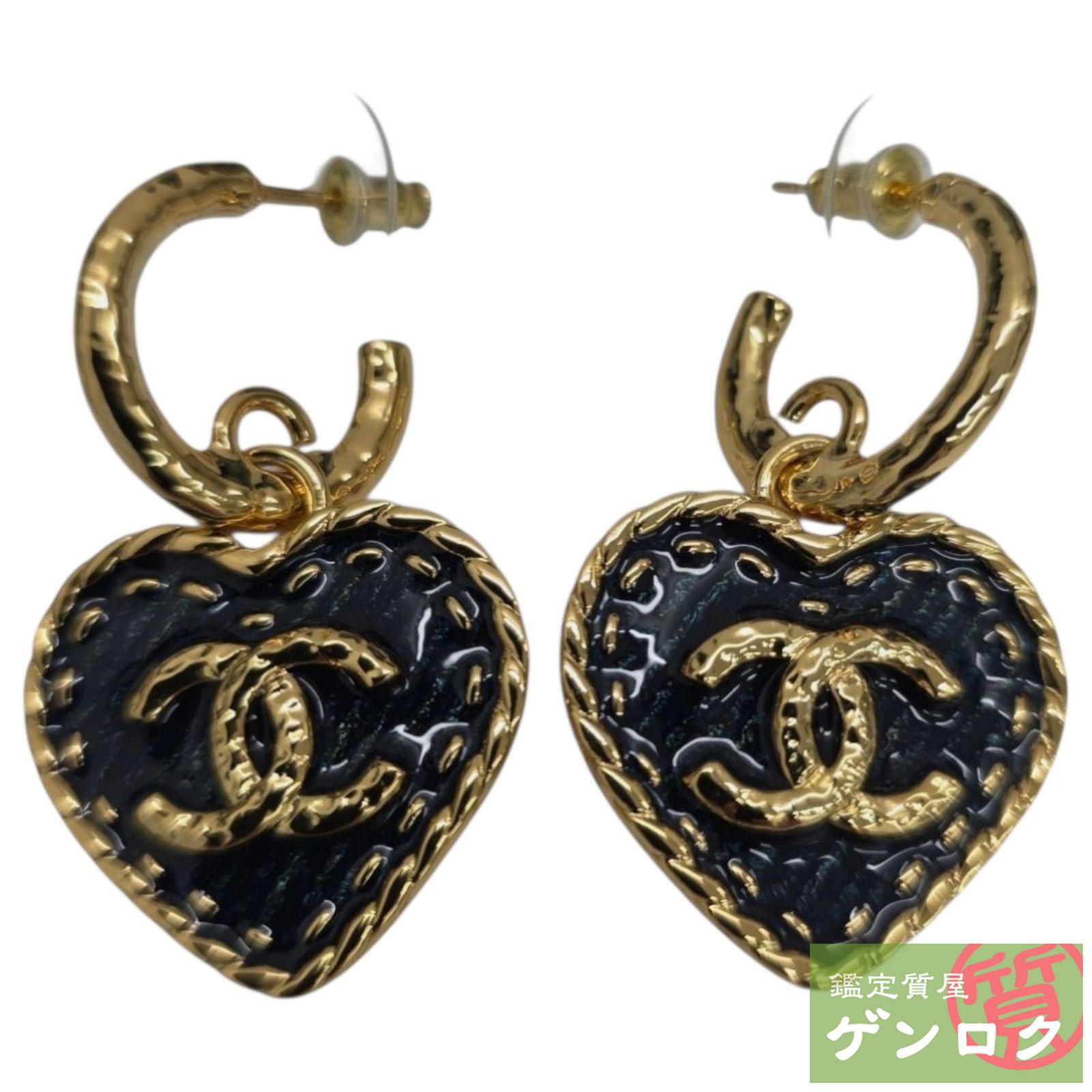 【中古】 シャネル GP レジン ココマーク デニム ハートピアス ピアス メッキ CHANEL【質屋】【代引き手数料無料】