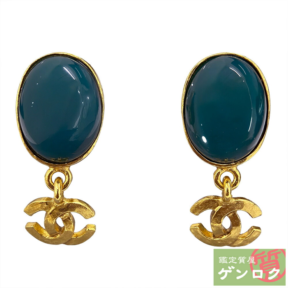 【中古】CHANEL シャネル ココマーク イヤリング グリーンストーン【質屋】【代引き手数料無料】