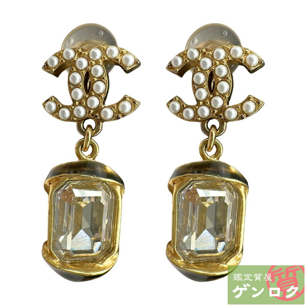 【中古】CHANEL シャネル ココマーク ラインストーン フェイクパール イヤリング【質屋】【代引き手数料無料】|鑑定質屋 ゲンロク