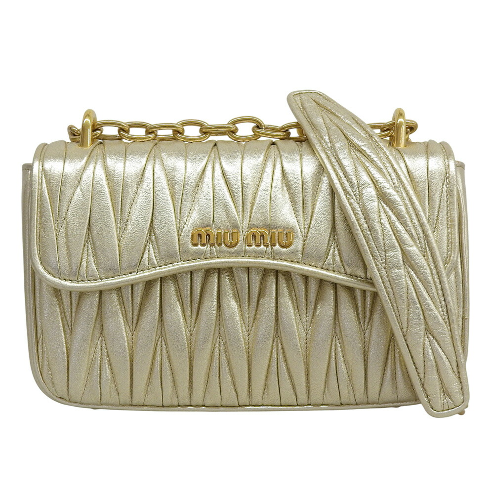 【中古】 ミュウミュウ マテラッセ チェーンショルダーバッグ ショルダーバッグ レザー ゴールド MIUMIU【質屋】【代引き手数料無料】