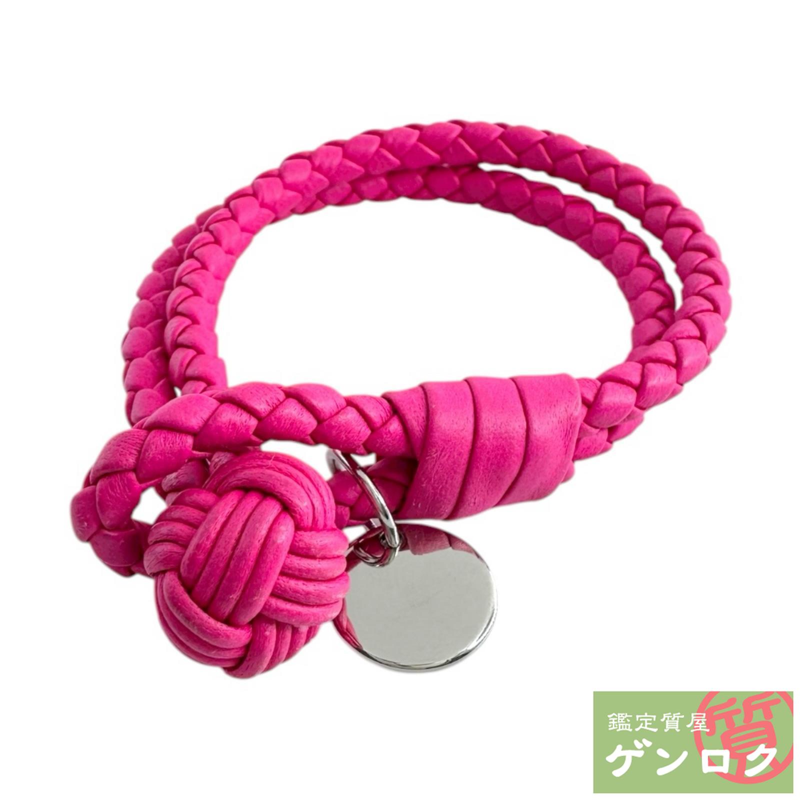 【中古】 ボッテガヴェネタ イントレチャート ブレスレット レザー ピンク/シルバー色 BOTTEGAVENETA【質屋】【代引き手数料無料】｜鑑定質屋 ゲンロク
