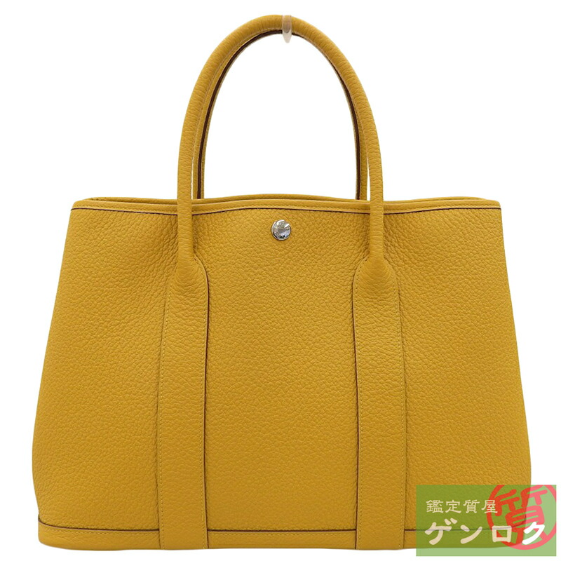 【中古】 エルメス ガーデンパーティPM ハンドバッグ D刻印(2019年) レザー イエロー HERMES【質屋】【代引き手数料無料】