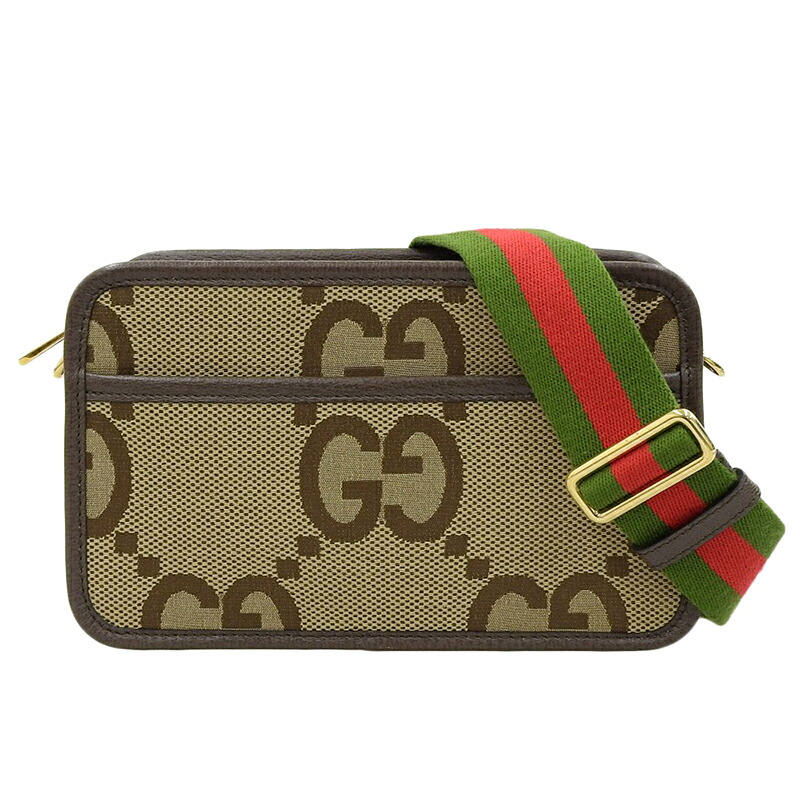 【中古】 グッチ ジャンボGG ショルダーバッグ 696075 GG帆布×なめし革 ベージュ×赤銅色 GUCCI【一六銀行】【代引っ張ること委員会無料】