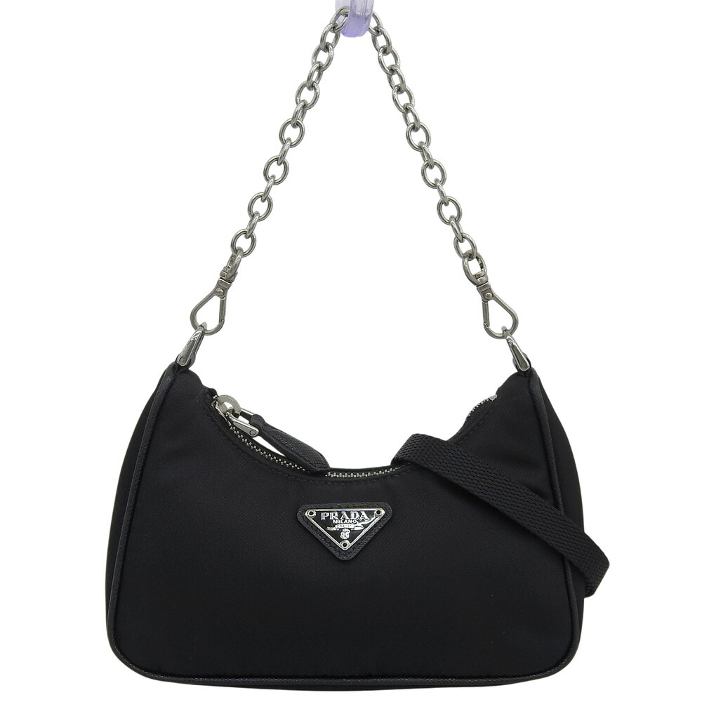 【中古】 プラダ ミニチェーン店曲がった掛け肩部 ショルダーバッグ 1TT122 ナイロン 黒いこと PRADA【一六銀行】【代引っ張ること委員会無料】