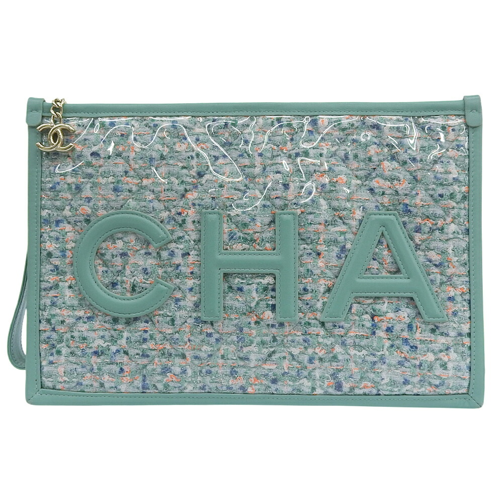 【中古】 シャネル クラッチペダル御徒面子 クラッチペダル御徒面子 27番台 ツイード ライトグリーン CHANEL【一六銀行】【代引っ張ること委員会無料】