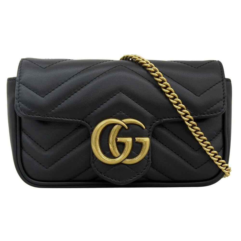 【中古】 グッチ GGマーモント 斜め掛けショルダー ショルダーバッグ 476433 レザー ブラック GUCCI【質屋】【代引き手数料無料】