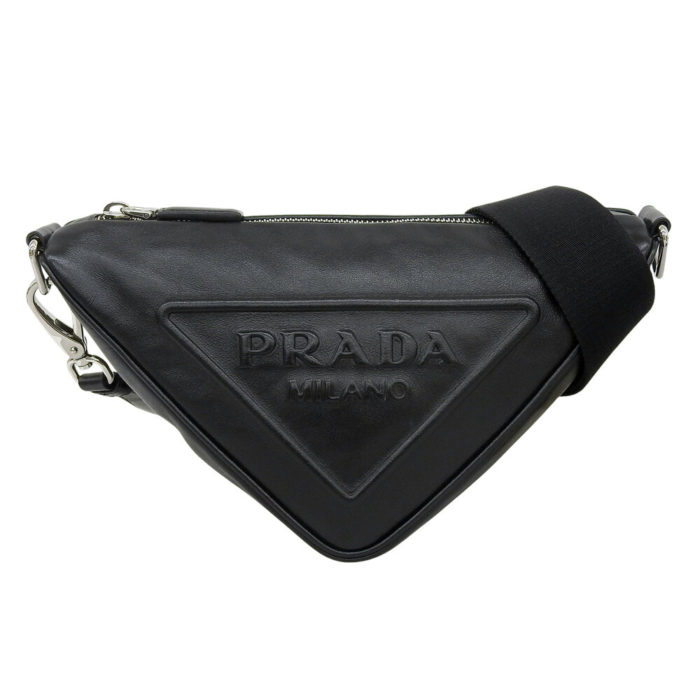 【中古】 プラダ ３角形肩部 ショルダーバッグ 1BH190 なめし革 黒いこと PRADA【一六銀行】【代引っ張ること委員会無料】