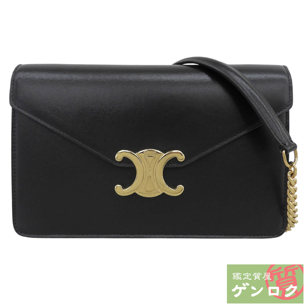 【中古】 セリーヌ チェーンウォレット マーゴ 2WAY クラッチペダル ショルダーバッグ カーフスキン 黒いこと CELINE【一六銀行】【代引っ張ること委員会無料】