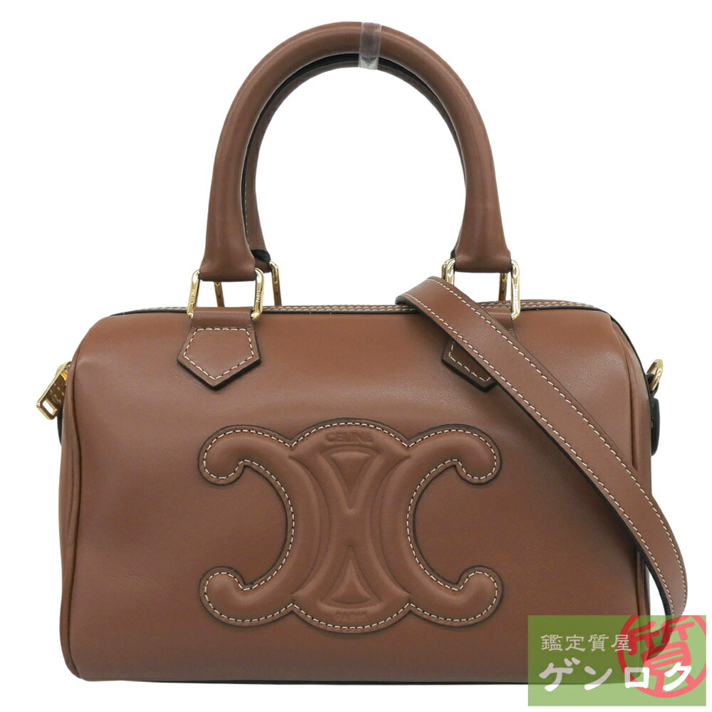 【中古】 セリーヌ キュイルトリオンフ 2WAYミニボストンバッグ ショルダーバッグ なめし革 赤銅色 CELINE【一六銀行】【代引っ張ること委員会無料】