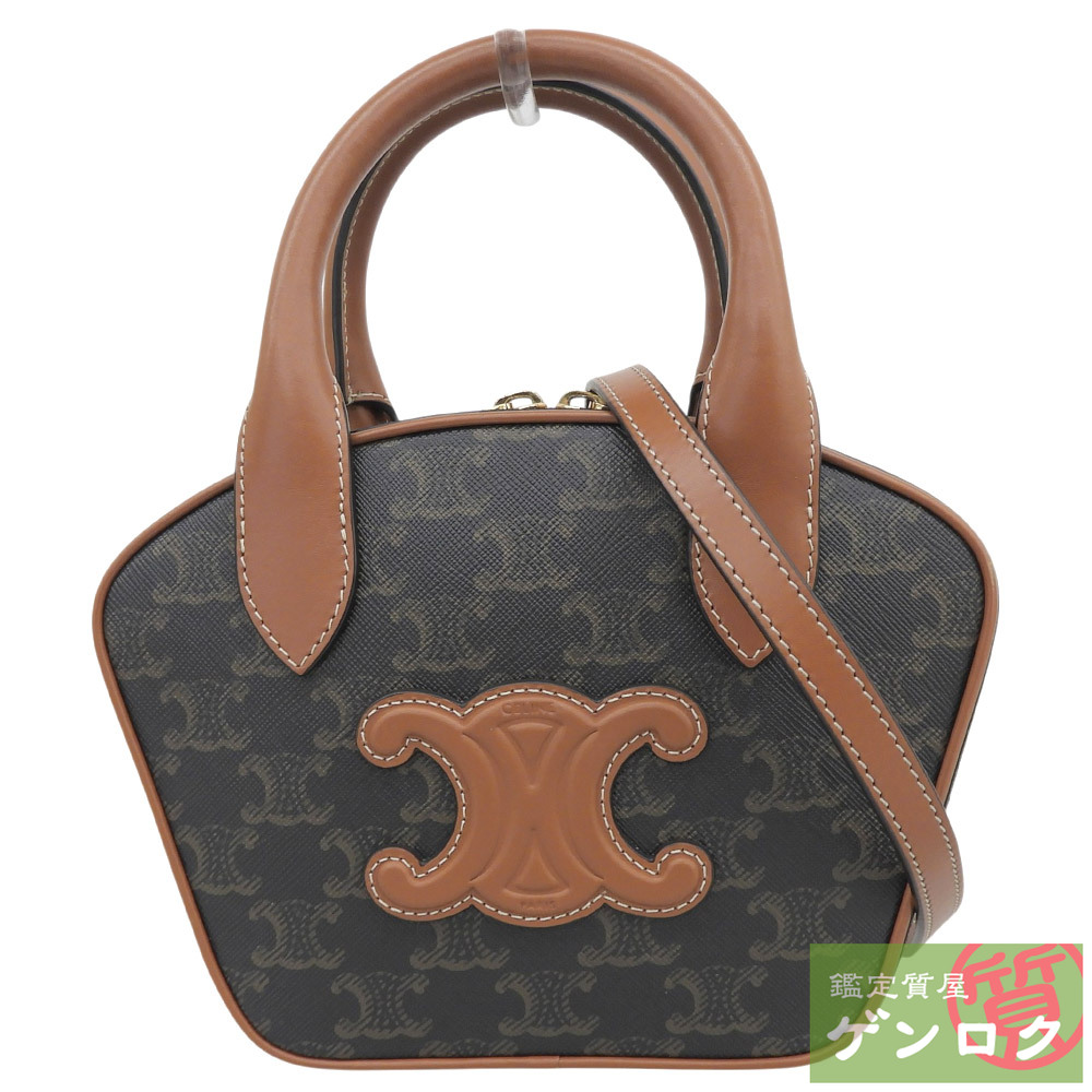【中古】 セリーヌ トリオンフ ハンドバック 2WAY 曲がった掛け ショルダーバッグ トリオンフキャンバス 黒いこと×赤銅色 CELINE【一六銀行】【代引っ張ること委員会無料】