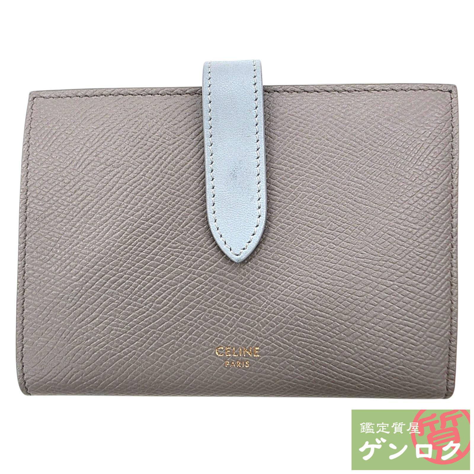 【中古】 セリーヌ ミディアムストラップ ウォレット 二つ折り紙入れ なめし革 薄墨色 CELINE【一六銀行】【代引っ張ること委員会無料】