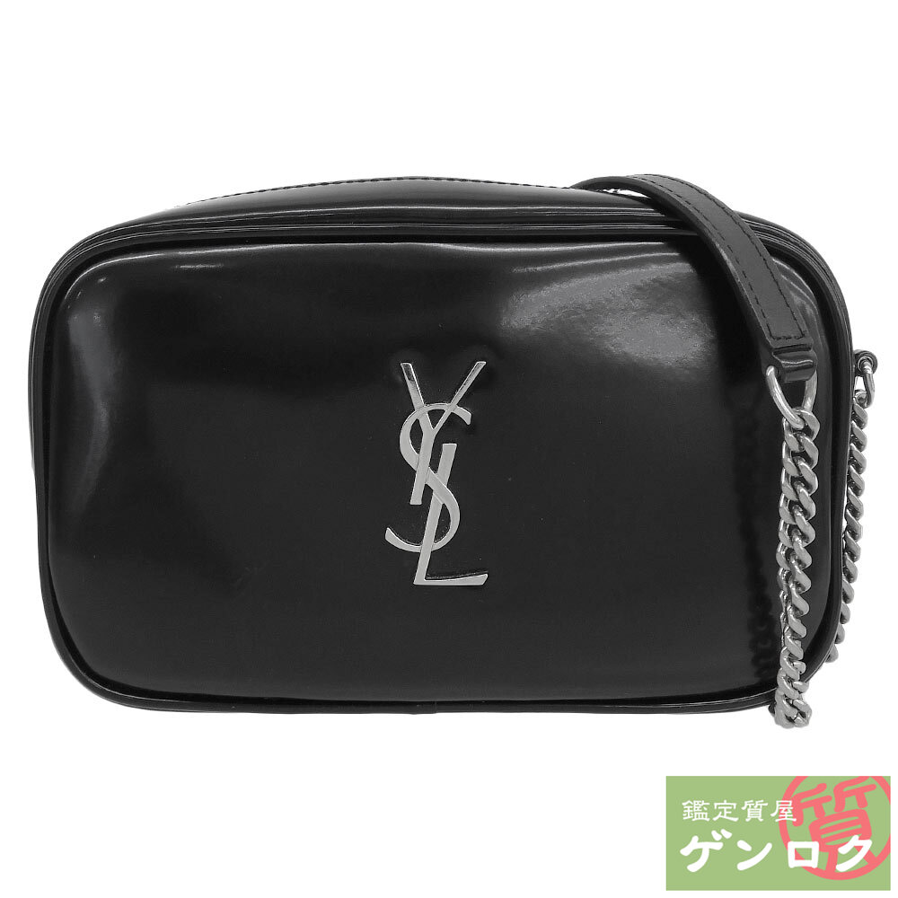 【中古】 サンローラン カメラバッグ チェーン 斜め掛け ショルダーバッグ エナメル ブラック SAINT LAURENT【質屋】【代引き手数料無料】|鑑定質屋 ゲンロク