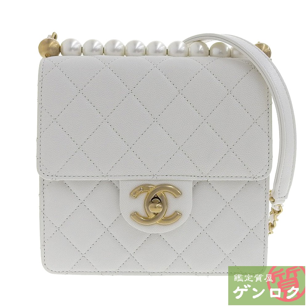 【中古】CHANEL シャネル マトラッセ パール付き添い人 ショルダーバッグ 合財袋 白いこと なめし革 28番台 レディース【一六銀行】【代引っ張ること委員会無料】 バッグ・小物・ブランド雑貨-ショルダーバッグ・メッセンジャーバッグ-レディースバッグ