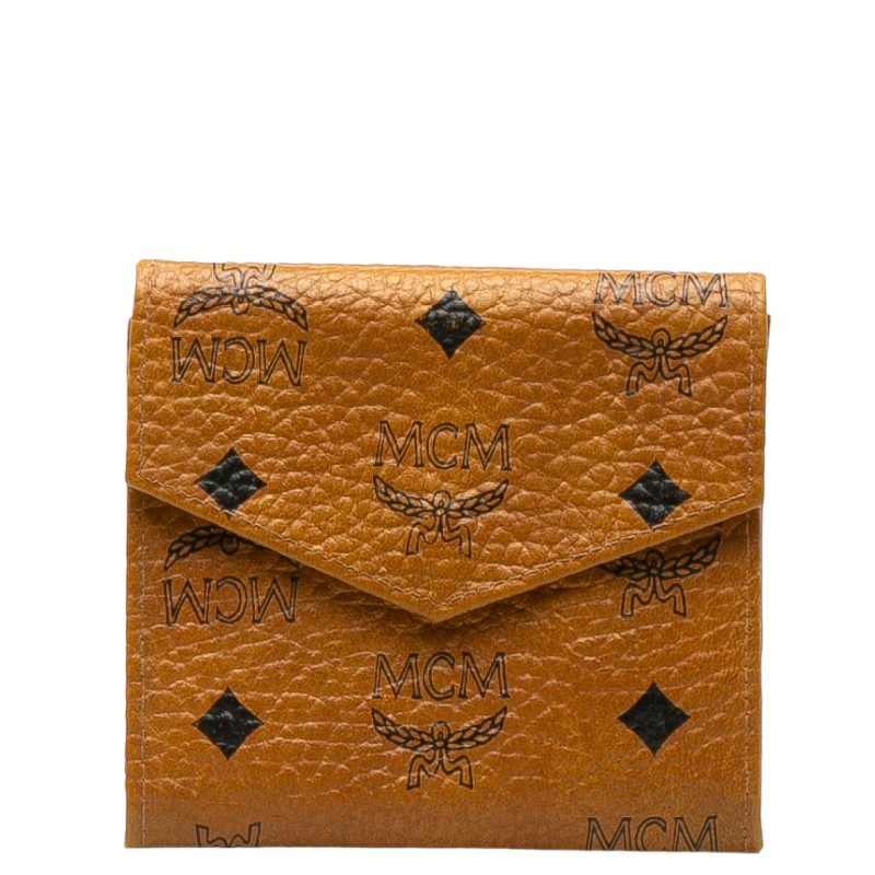 【未使用級】極美品　MCM 三つ折り財布　ヴィセトス　レザー　ロゴ　チャーム付き エムシーエム Mode Creation Munich(MCM) 財布 三つ折り財布