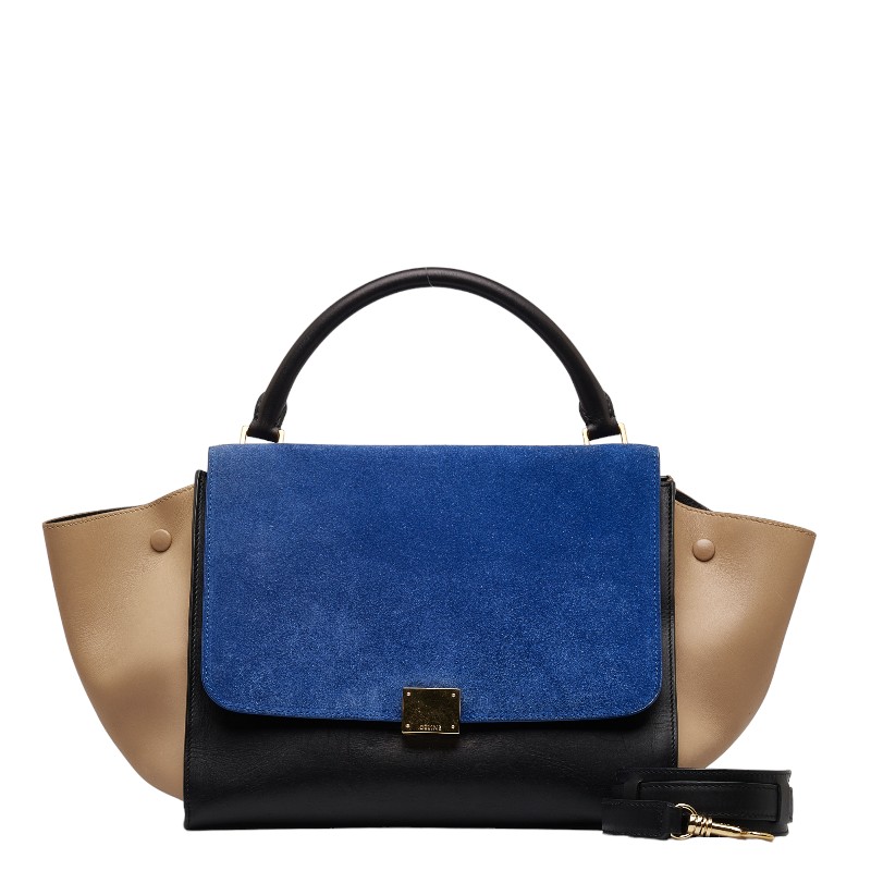 セリーヌ トラぺーズ ハンドバッグ ショルダーバッグ 2WAY ブルー ブラック ベージュ レザー スウェード レディース CELINE 【中古】｜【銀座パリス】　店