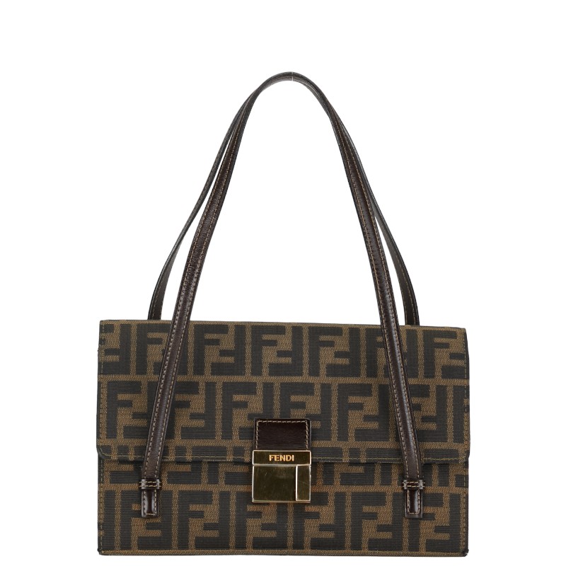 フェンディ ズッカ ハンドバッグ ブラウン キャンバス レザー レディース FENDI 【中古】