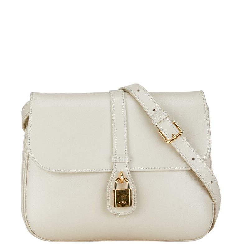 セリーヌ ミディアムタブゥ 斜め掛け ショルダーバッグ ホワイト レザー レディース CELINE 【中古】｜【銀座パリス】　店
